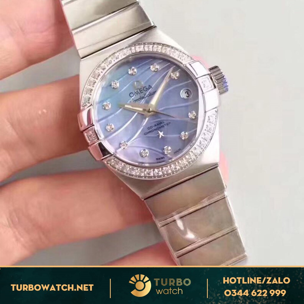 Siêu phẩm đồng hồ Omega Constellatinon Quatz blue replica 1-1 mang vẻ đẹp nền nã,dịu dàng rất phù hợp cho phái nữ