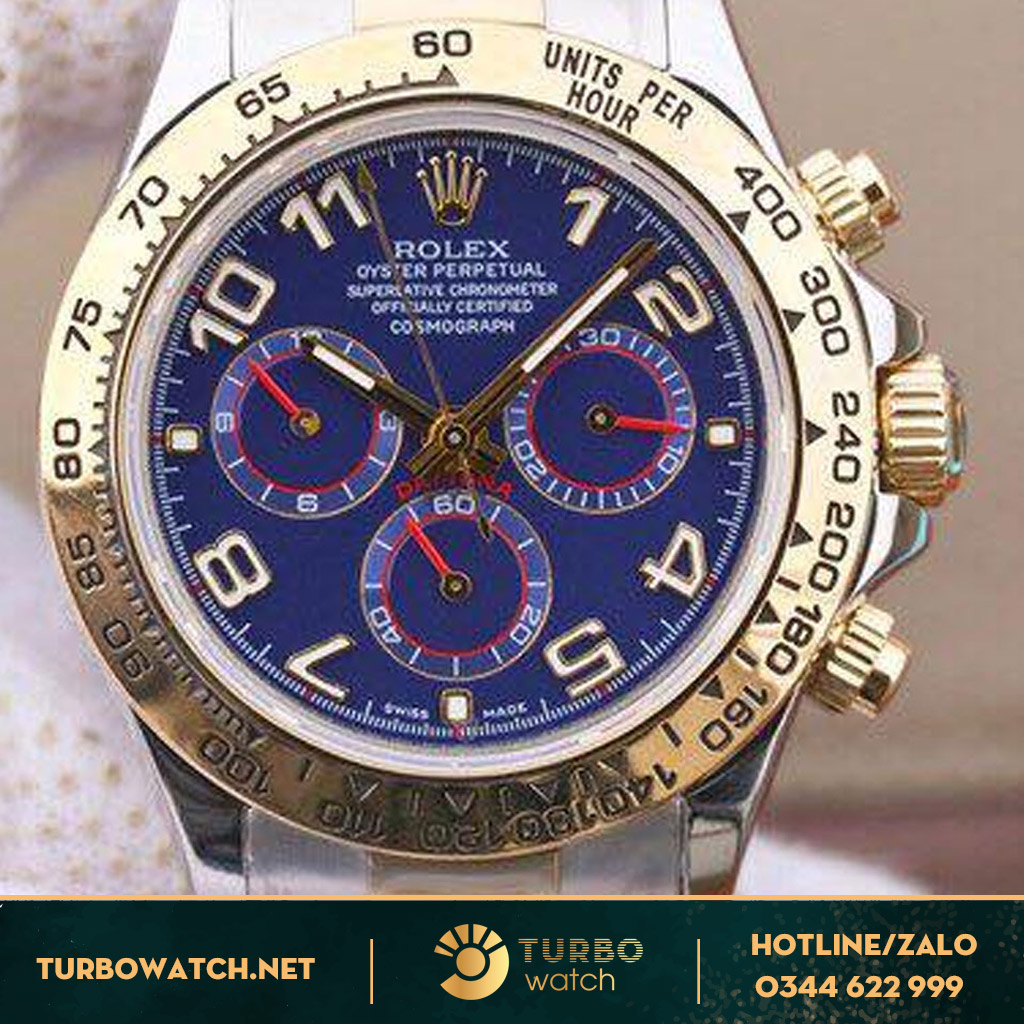đồng hồ Rolex super fake 1-1 Daytona demi gold bleu