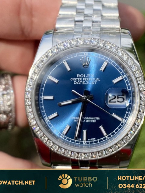 Đồng Hồ Rolex Datejust Fake 1-1 Blue Độ Kim Cương Thiên Nhiên