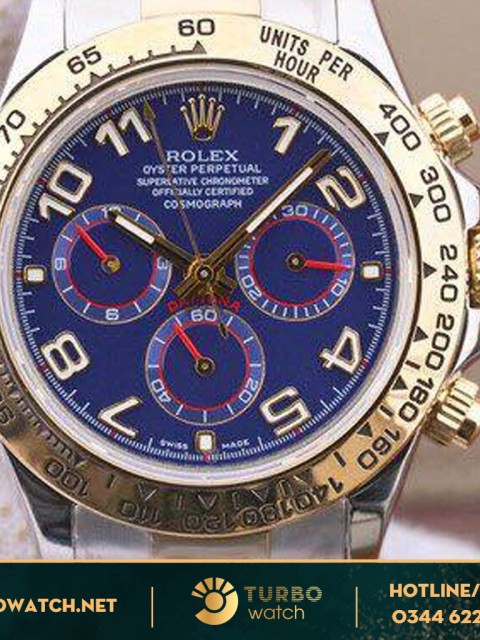 đồng hồ Rolex super fake 1-1 Daytona demi gold bleu