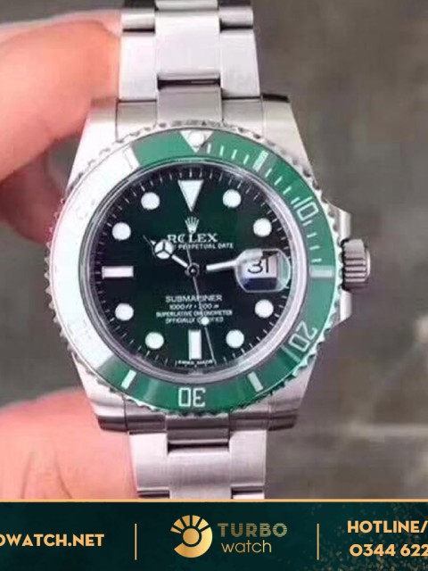 đồng hồ Rolex super fake 1-1 Submariner Date Steel HULK 