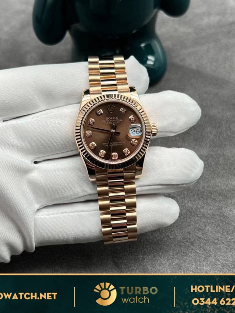 Rolex Lady-Datejust 278285 Mặt Chocolate Vàng Hồng 18k cọc số Kim Cương 